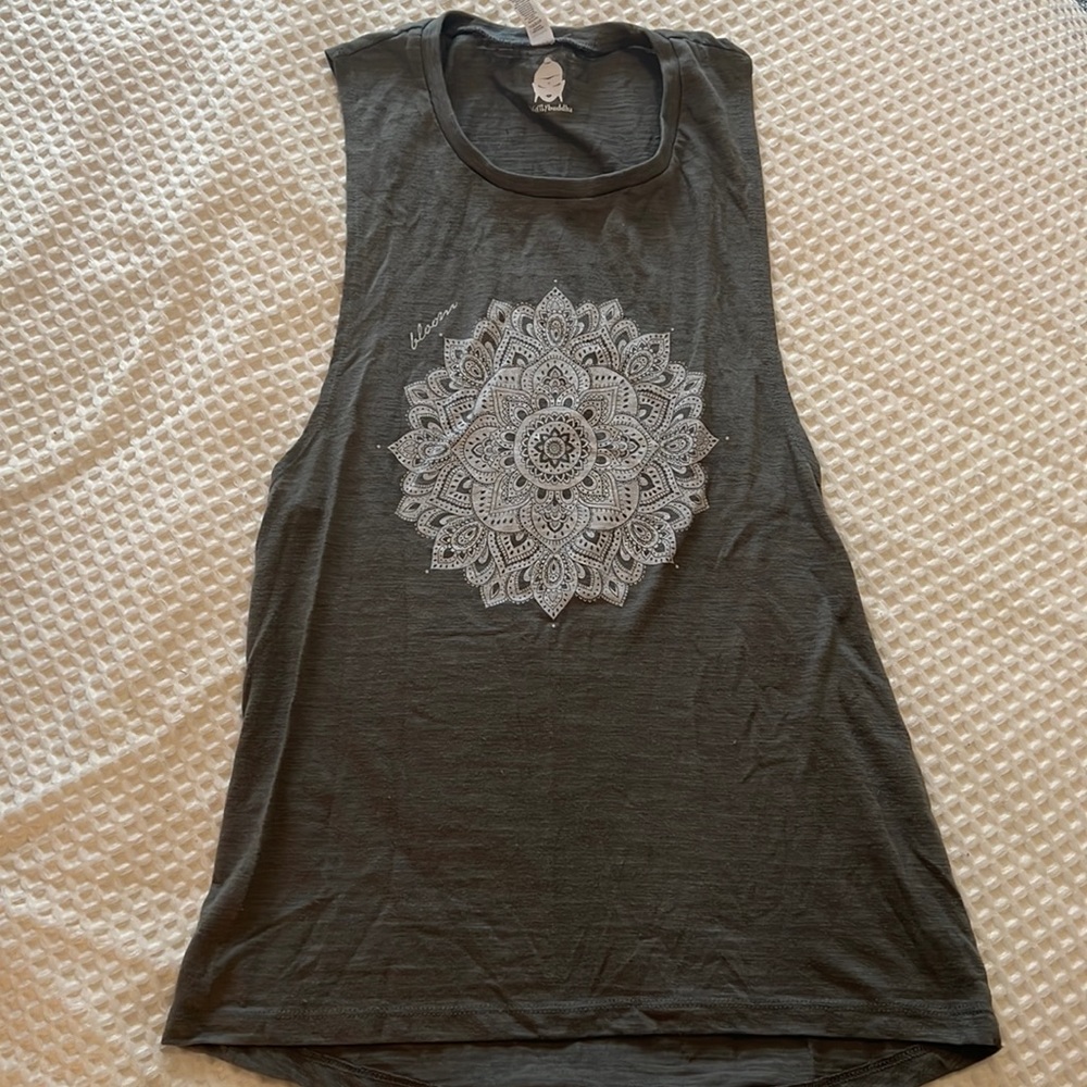 Slightly Buddha Printed Gray Muscle Tank